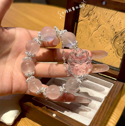 原创天然大咪粉水晶手串九尾狐狐人际粉晶女款手链女友礼物手串