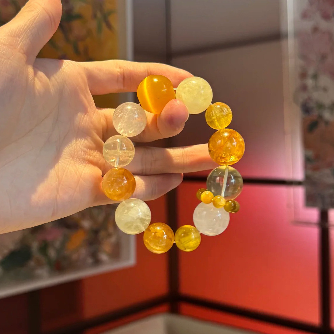 日富一日｜纯天然多宝水晶手串黄金胶花手链女款猫眼礼物手串