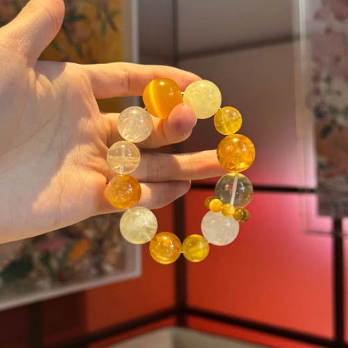 日富一日｜纯天然多宝水晶手串黄金胶花手链女款猫眼礼物手串