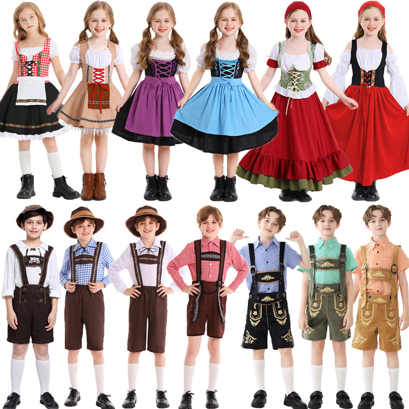 六一节儿童中世纪农场服装欧洲德国慕尼黑啤酒节巴伐利亚传统服装