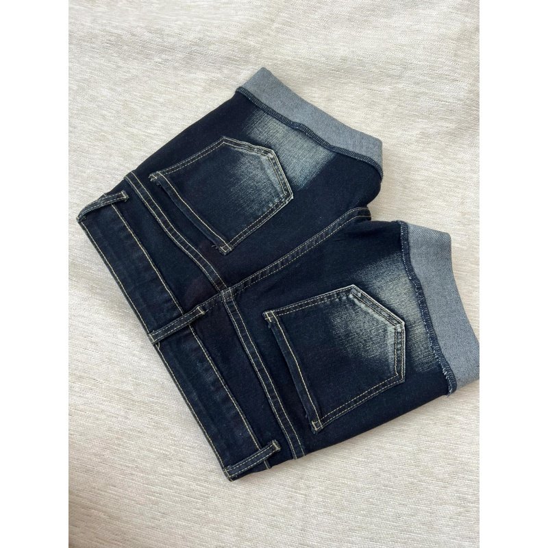 美式卷边翻边深蓝色牛仔超短裤女夏季新款辣妹显瘦高腰直筒短热裤