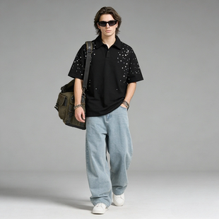 上衣 翻领高级感夏季 FAITH复古潮流百搭痞帅四角金属POLO衫 男短袖