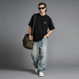 上衣 男潮流百搭街头风宽松半袖 FAITH夏季 绣花设计感圆领T恤短袖