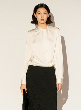 XG/雪歌26春轻熟优雅风飘带领雪纺衫女知性法式上衣XL121008A151