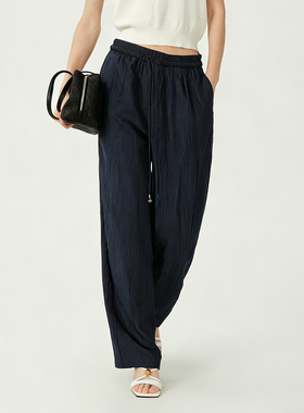 XG/雪歌26夏松紧腰阔腿裤女宽松薄款休闲长裤慵懒风XM202521A828