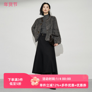 XG/雪歌25年冬季新款百搭圆领仿生皮毛一体女短外套XL407615A883