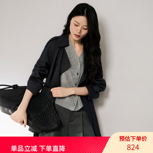 XG雪歌小个子短风衣女秋双排扣修身显高百搭通勤外套XL308009A583