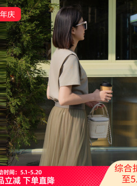 XG/雪歌2025夏季新款圆领短袖连衣裙女蓬蓬纱裙长裙XK204014A585