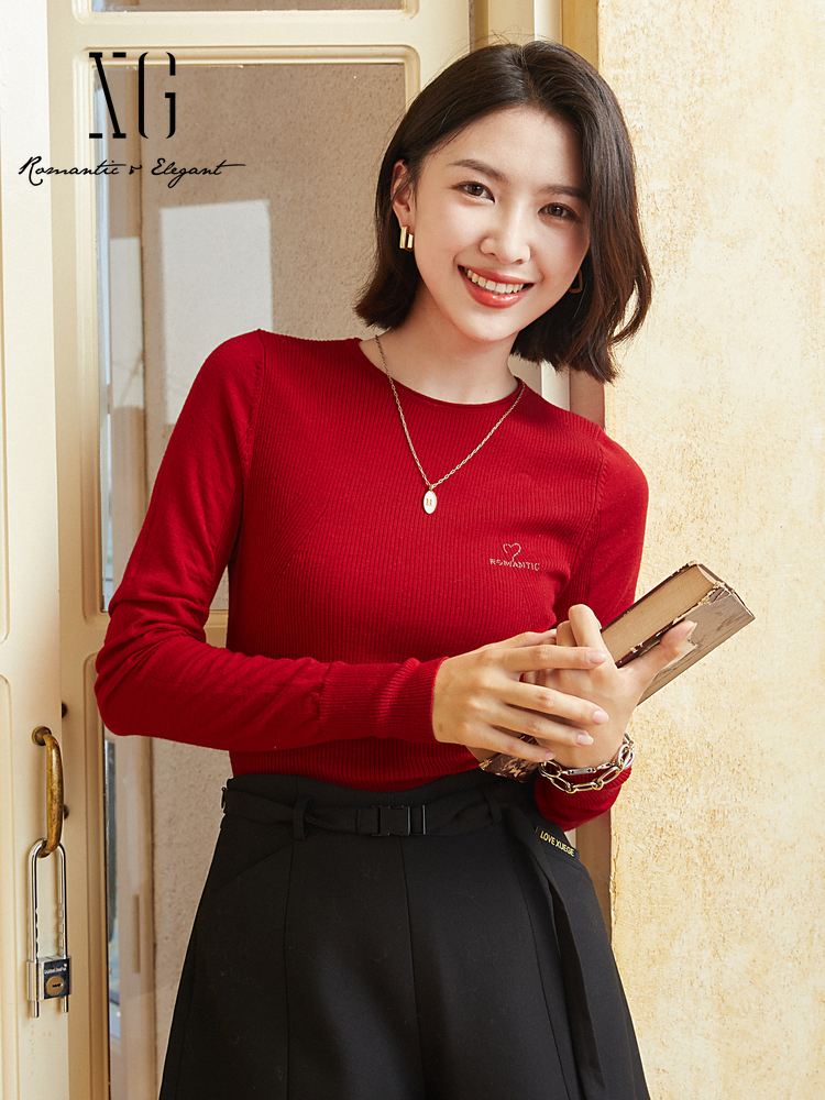xg雪歌修身显瘦针织衫女套头2023冬季新款休闲毛衫XJ411702A813