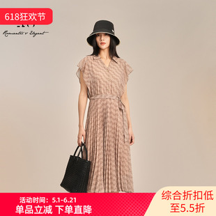 XG雪歌短袖衬衫连衣裙2025夏季新款满版印花百褶裙女XK204019B797