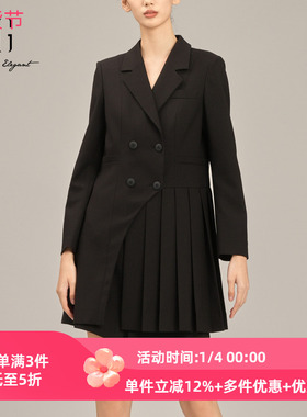 XG/雪歌专柜黑色西装领连衣裙女长袖25春季新款短裙XK107001A190