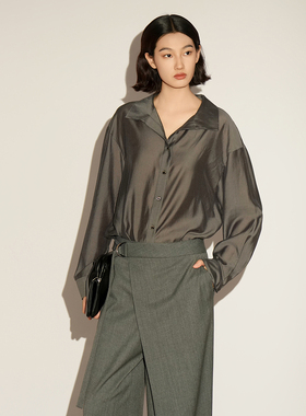 XG/雪歌26春法式松弛感衬衫长袖翻领通勤风气质上衣XL121010A384