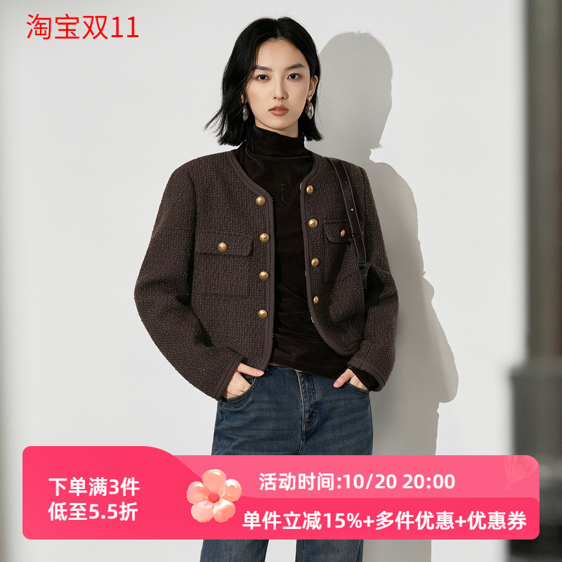 XG/雪歌2025年冬季新款时尚休闲羊毛呢短款外套上衣XK407004A172