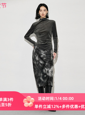 XG/雪歌2025年冬季新款时尚百搭半高领丝绒长袖T恤女XK401010A281