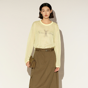 XG/雪歌26春条纹圆领长袖针织衫女宽松百搭毛衫上衣XL111002B499