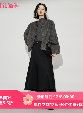 XG/雪歌25年冬季新款百搭圆领仿生皮毛一体女短外套XL407615A883