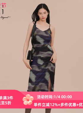 XG雪歌腰精裙气质V领吊带连衣裙女2025春款无袖裙子XK104016B596