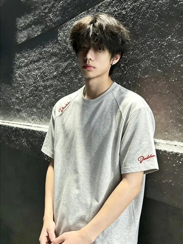 美式高街解构正肩t恤男生少年感穿搭潮牌短袖重磅boxy运动半截袖