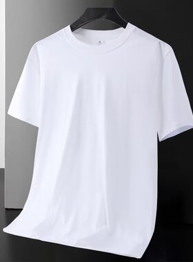 男士短袖t恤2025新款冰丝速干男装圆领大码百搭上衣服白色半袖T恤