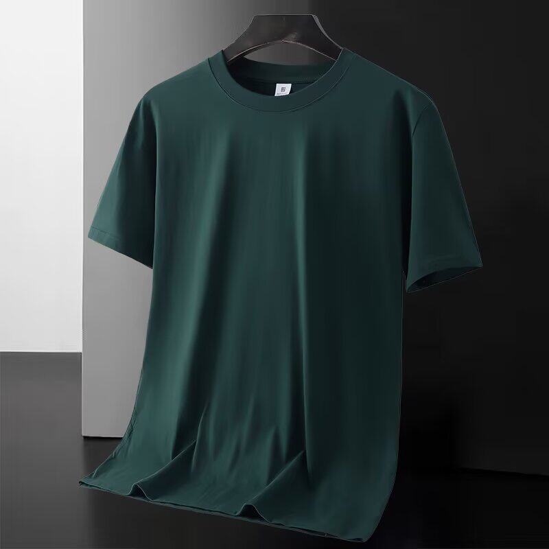 夏季新款冰丝速干男装男式短袖t恤圆领大码百搭上衣服黑色纯色T恤