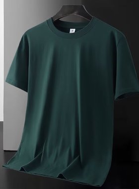 夏季新款冰丝速干男装男式短袖t恤圆领大码百搭上衣服黑色纯色T恤