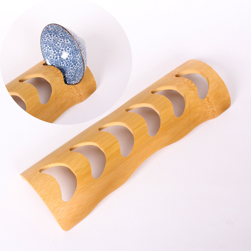 六孔茶杯收纳竹杯架竹子茶道茶具