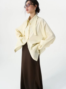 时装时髦衬衫宽松女2024年春季慵懒OL风淡黄色上衣衬衫