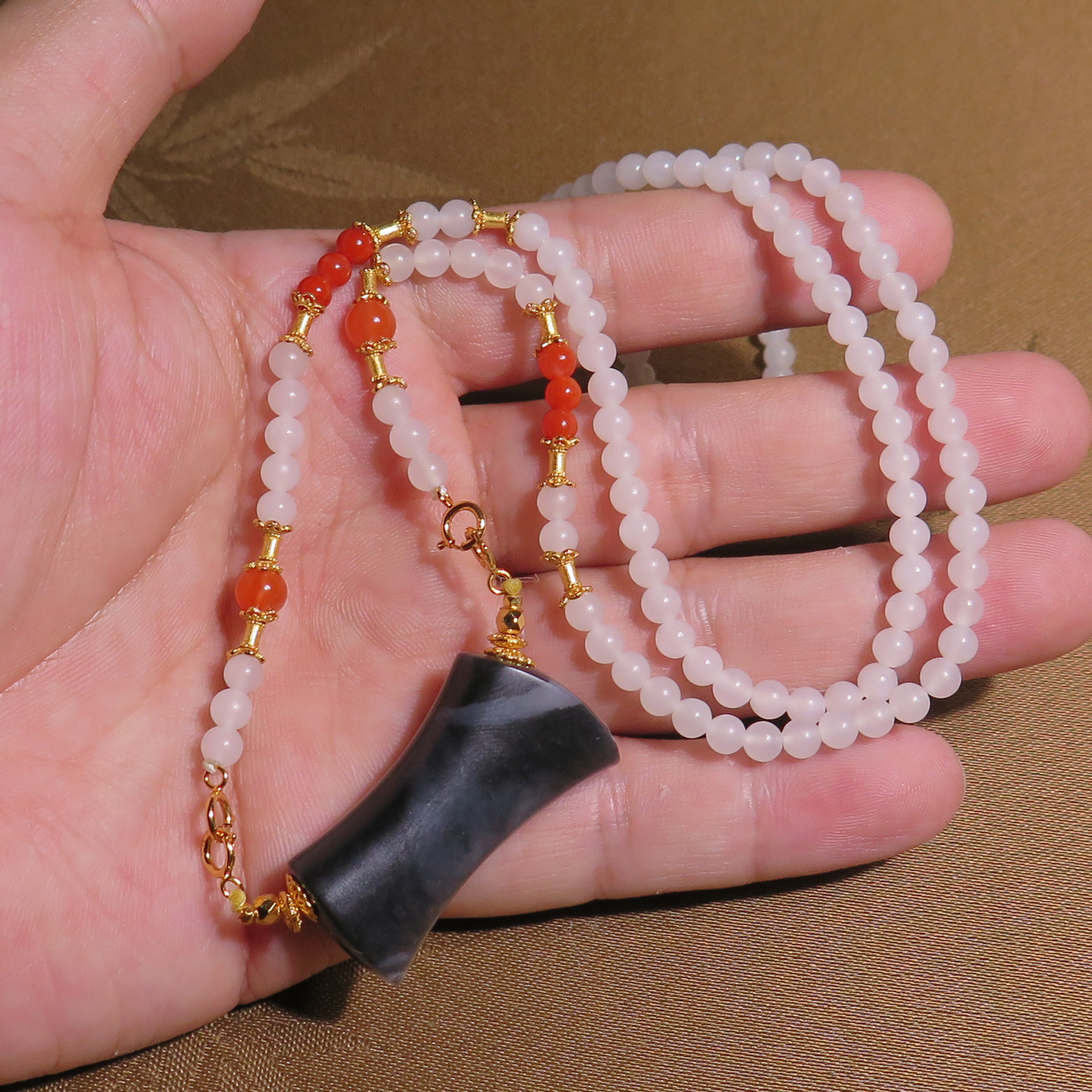 天然和田玉籽料青花一线天毛衣链青海料项链南红珠子925银镀金