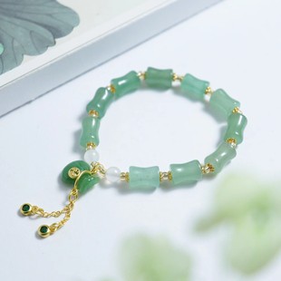 天然金丝玉天山翠手链新疆玉石多宝竹节珠手串女款DIY手饰东陵玉