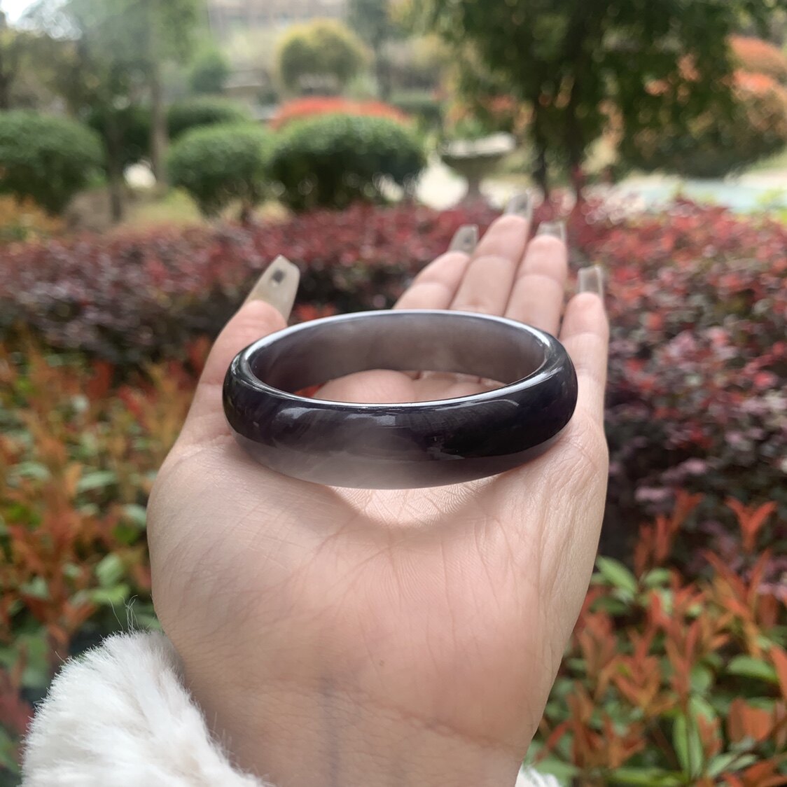 55圈口天然和田玉青海料烟青玉紫罗兰手镯49.4克