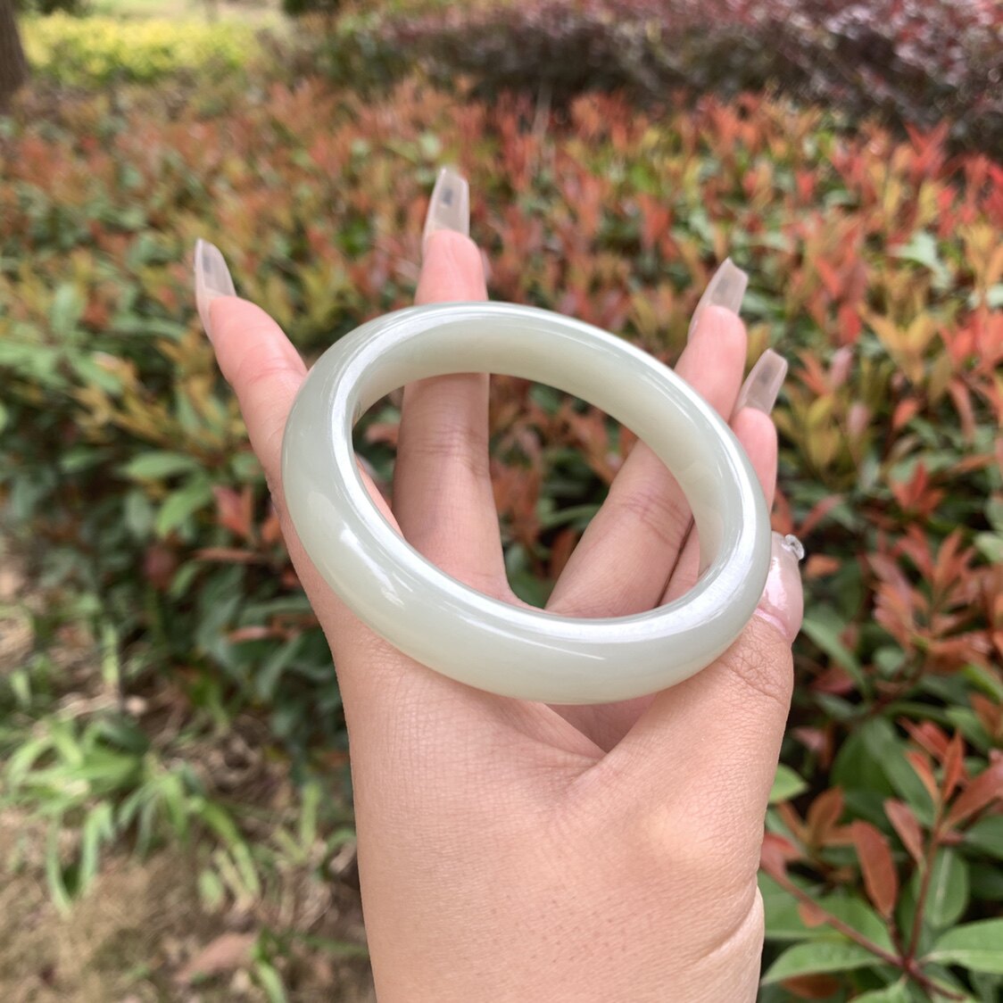 57圈口天然和田玉青海料烟青玉湖水绿手镯60.7克