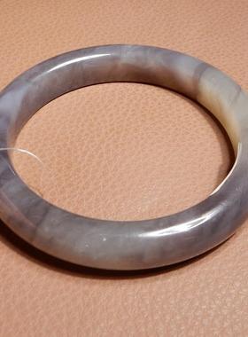 56圈口和田玉天然青海老坑料冰底细腻烟紫紫罗兰玉石手镯46.6g