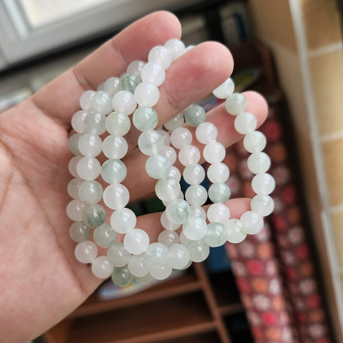 天然天山冰翠玉手链手串8mm圆珠