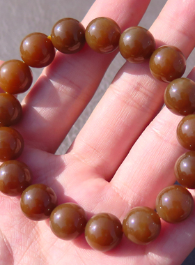 43.1g和田玉且末料金山矿老红糖玉12mm圆珠手链S