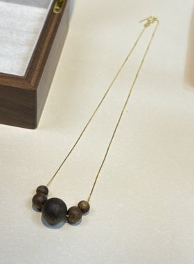 高定- 五福凝香 黑油老料奇楠沉香圆珠锁骨链6mm+8mm+13mm+ 925银