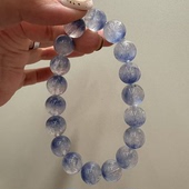 高品包裹蓝绒花 蓝发晶蓝线石聚宝盆单圈手串 宝石级颜色