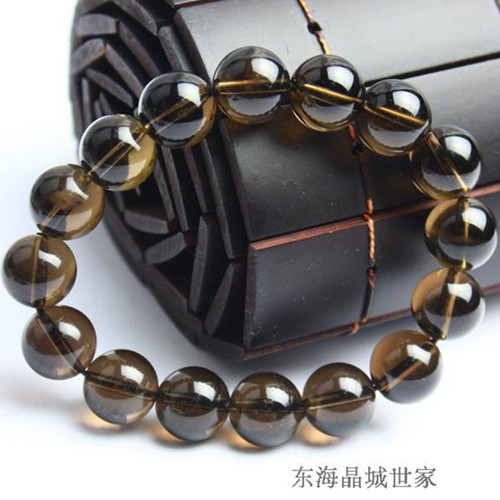 DONGHAI JINGCHENG SHIJIA 5A 등급 천연 차 크리스탈 팔찌 스모키 쿼츠 팔찌 남성과 여성 커플을위한 차 크리스탈 팔찌