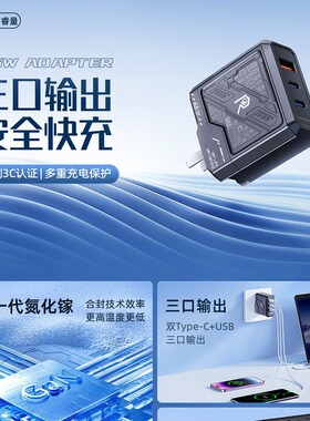 REMAX机甲战士65W氮化镓2C+1A折叠旅行超快充电器中规三口RP-U108