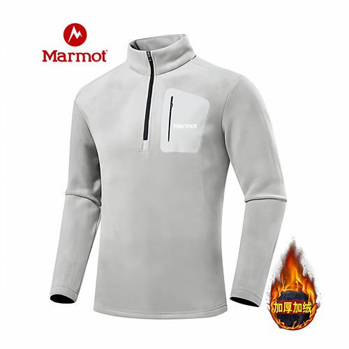 MARMOT土拨鼠抓绒卫衣男秋冬季加绒加厚半拉链打底衫户外长袖上衣