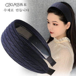 法式针织酒红宽边发箍女网红新款宽边带齿气质高颅顶头箍四季发饰