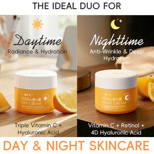 LAIKOU Vitamin C DAY CREAM NIGHT CREAM莱蔻日霜晚霜保湿早A晚C