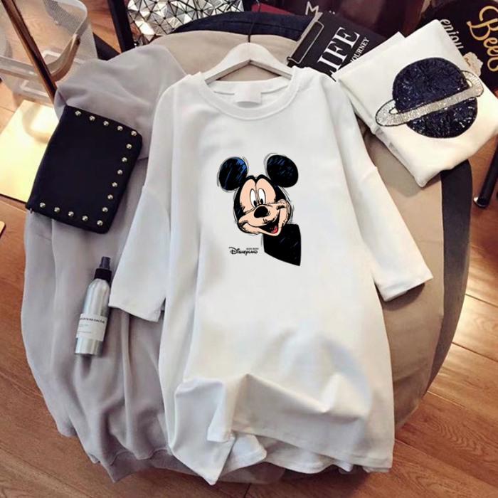 Summer new Korean women's large medium length Mickey short sleeve T-shirt women's casual blouse