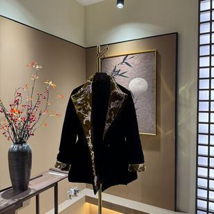 【中先森】新款100%桑蚕丝丝绒棉服外套女冬斜襟撞色抽腰棉衣681