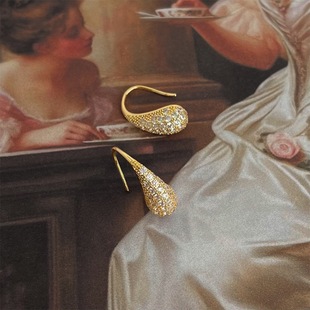 【天使之泪】中古风满镶锆石水滴形耳环法式复古文艺耳钩轻奢耳饰