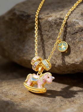 【甜梦独角兽】s925银针珐琅彩釉可爱小马驹项链小众轻奢锁骨链女