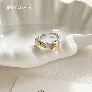 甜酷复古金属宽版蝴蝶结开口戒指女小众独特设计高级感个性食指戒