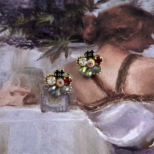 【绮梦花园】微镶锆石花朵耳钉文艺复古耳环设计师款高级感耳饰