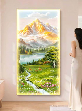 日照金山玄关装饰画流水生财led灯画客厅背景墙发光挂画走廊壁画