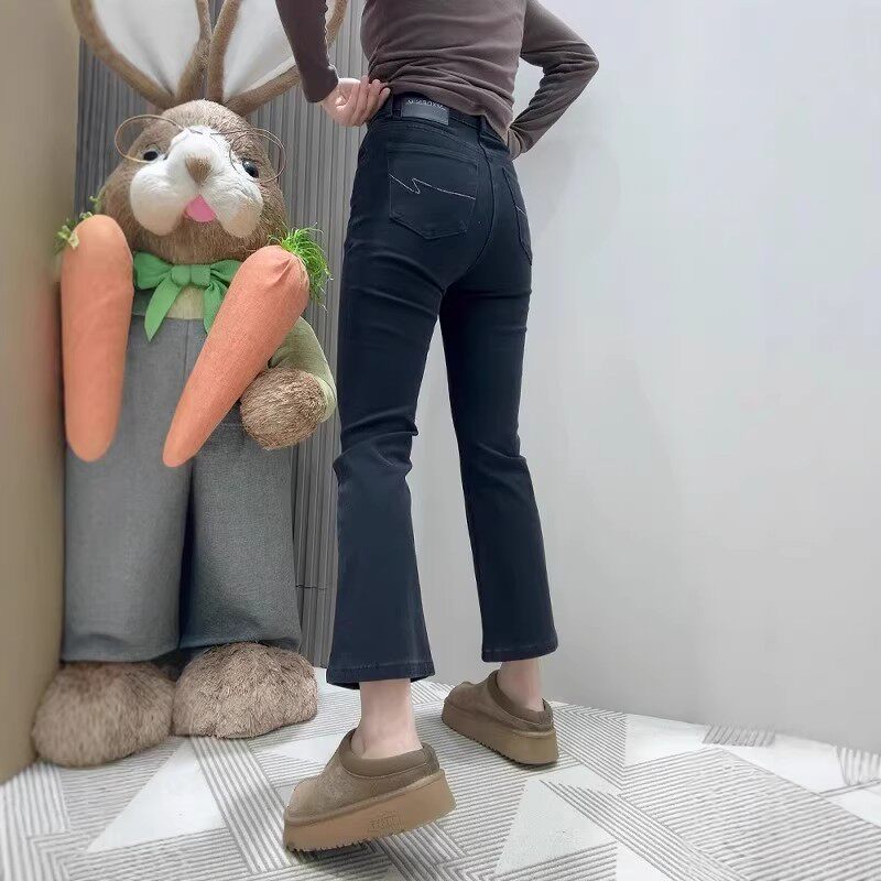 黑色大码小个子弹力微喇牛仔裤女装秋季2025新款胖MM遮肉显瘦裤子