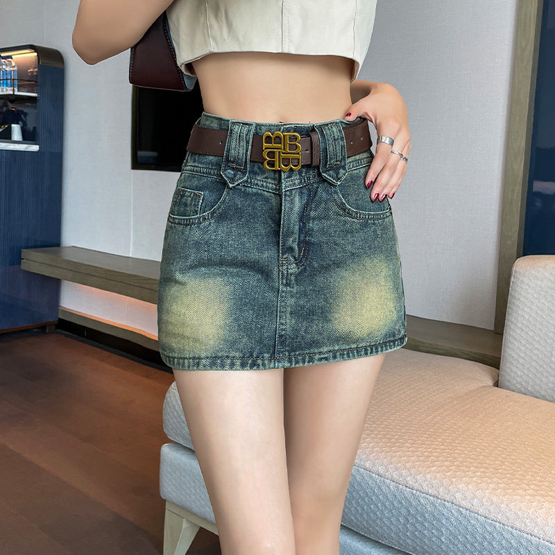 复古牛仔半身裙女夏季美式甜妹高腰小个子a字短裙显瘦辣妹包臀裙